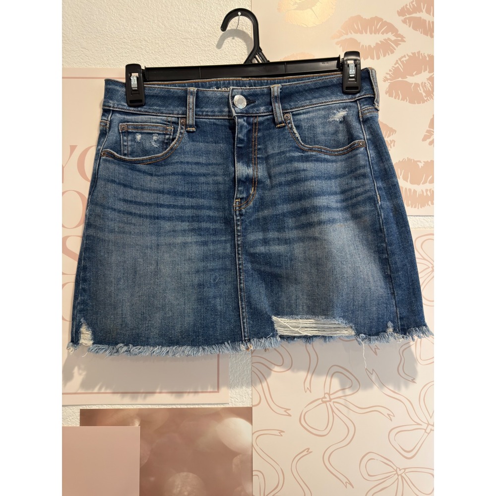 American Eagle Super Stretch X Distressed Denim Mini Skirt Medium Sz 10